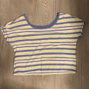 Striped lime-green & blue croptop with pocket
